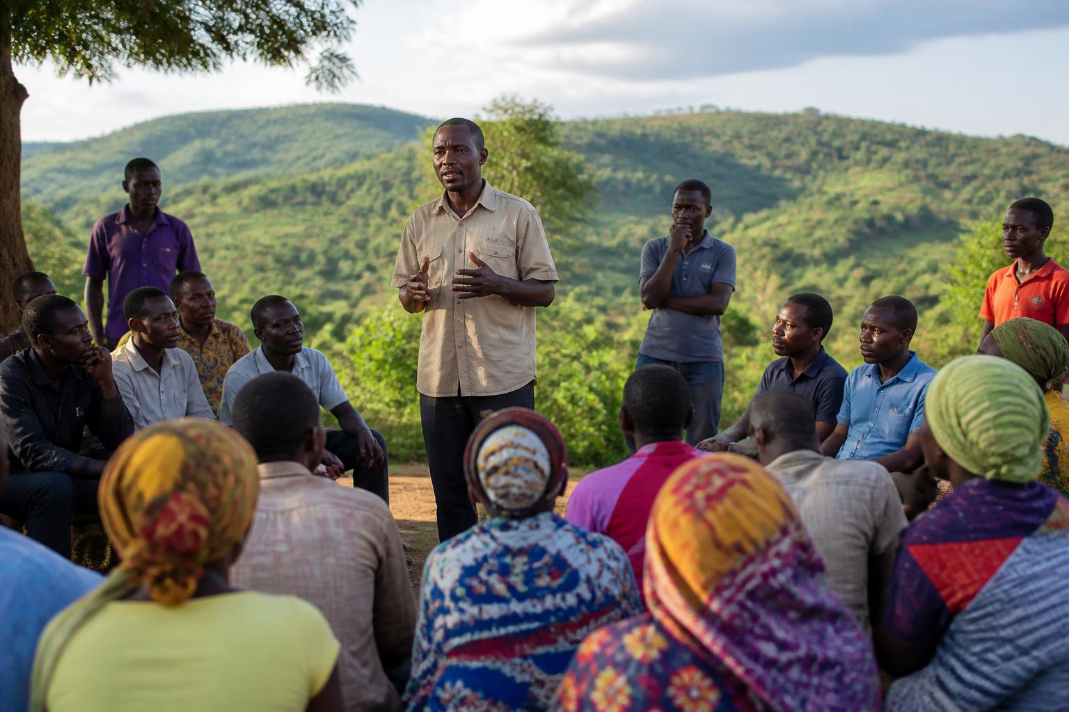 A Tanzanian community leader sharing knowledge with local residents